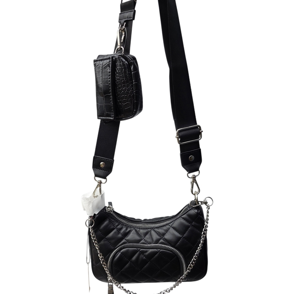Madden NYC Quilted Black Crossbody Bag NWT Double Pocket Adjustable Strap